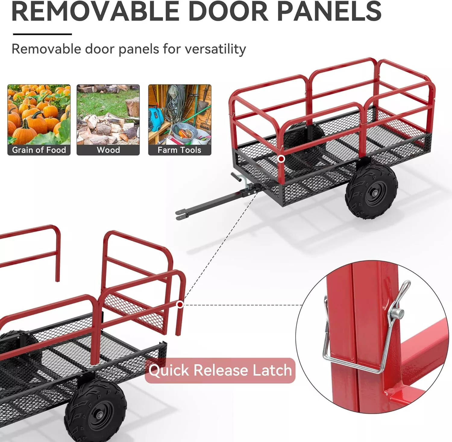 RVNI ATV Trailer Dump Cart Tow Behind for Lawn Mower Tractor 1500lbs 15 Cu ft