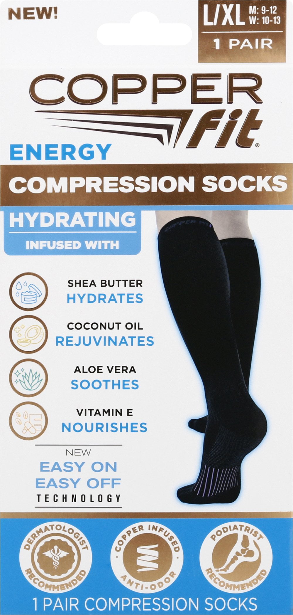 Copper Fit Energy Compression Socks Compression Knee High Socks (L/XL,  Black)