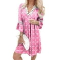 thumbnail image 3 of 2024 Clearance! JINMGG Dress for Women under 10 Women Casual Summer Dresses 3/4 Sleeve Party Tunic Swing Casual V Neck Boho Paisley Print Lace Trim V-neck Midi Dress Pink XXL, 3 of 5