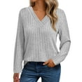 thumbnail image 2 of HAiming Long Sleeve Shirts for Women V Neck Casual Fall Tops Loose Lightweight Sweaters Tunic Fashion Clothes, 2 of 8