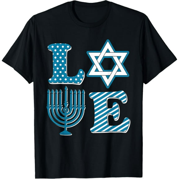 Love Hanukkah Menorah Pajama Chanukah Family Matching Gift T-ShirtMen and women, Black T-shirt, size: Extra large S-4XL
