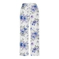 thumbnail image 2 of Tnhcen Women's Linen-Like Floral Print Straight Leg Pants Elastic Waist Casual Trousers Pre-Shrunk Washed Crease Comfort S-2XL Multiple Colors Available, 2 of 5