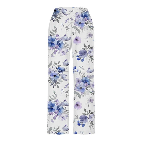 Women's Linen Pants, Wide Leg with Paper Bag Waist and Side Slits, Casual Summer Trousers