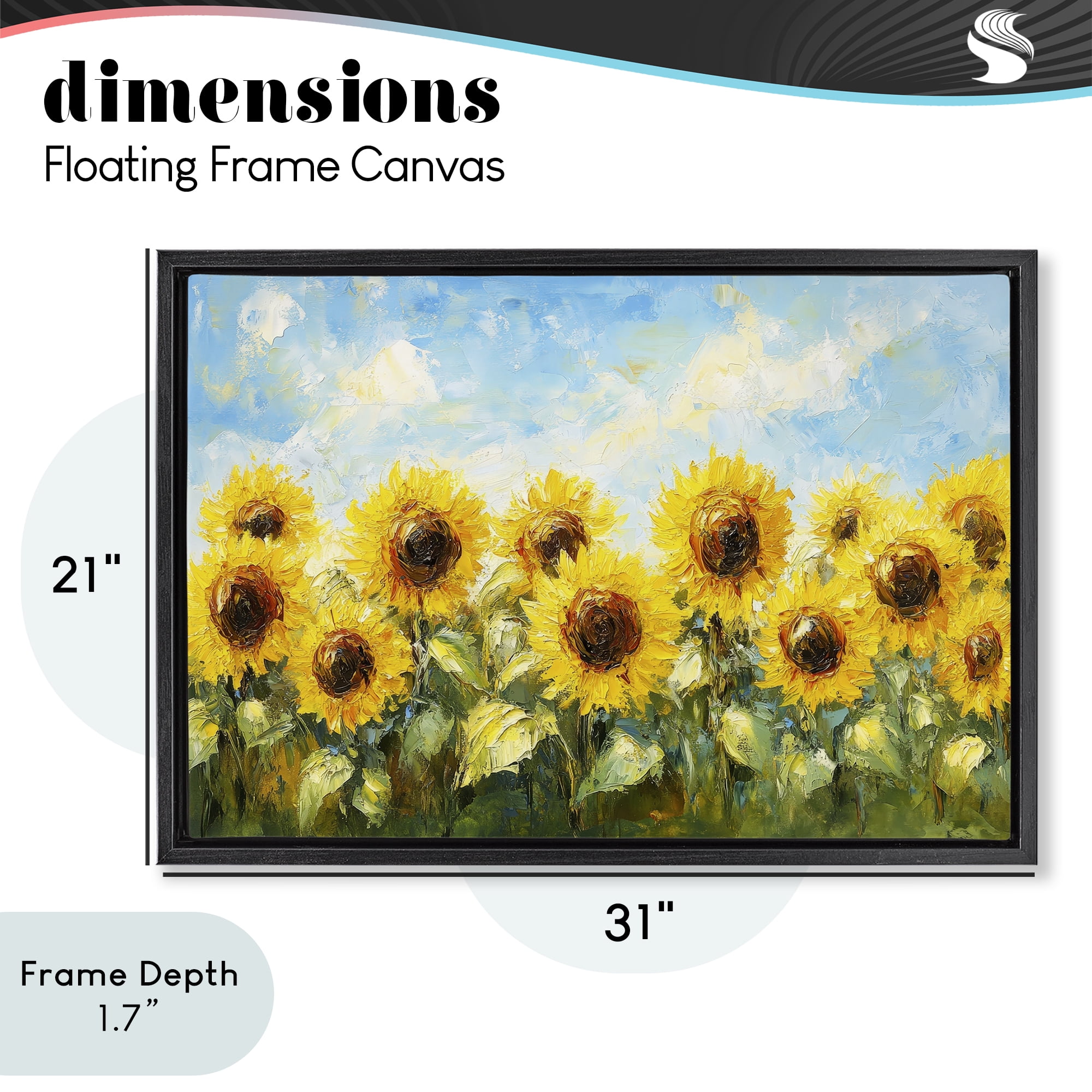 Stupell Industries Impressionist Sunflowers Horizon Black Framed Floater Canvas Wall Art, design by Petal Prints Design