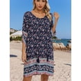 thumbnail image 4 of Zeagoo Sundress with Sleeves Women Casual Beach Summer Dress Boho Tassel Tie Neck 3/4 Long Sleeve Short Floral Print Flowy Cover Up Sundresses, 4 of 6
