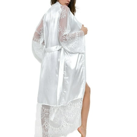

ABIDE Women Sexy Lace Long Robe Sleepwear Bathrobe Nightwear Nightdress