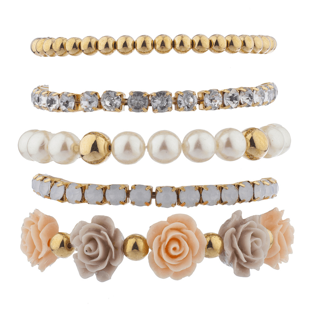 Lux Accessories Women's Arm Candy Bracelet Multi Style pearl Flower 5pc