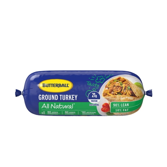 Butterball All Natural Fresh Ground Turkey, 90/10%, Roll, 1 Pound, 21 Grams of Protein per Serving