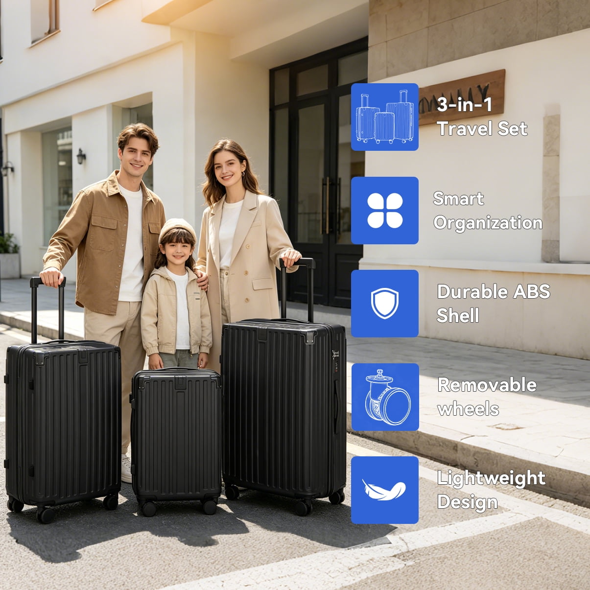 PC+ABS 3-Piece Business Luggage Set with USB Lock, 20"/24"/28" Spinner Suitcases, Silent Wheels, Mature Business Design for Professional Travelers