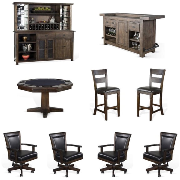 Home Square 9-Piece Set with Table & 4 Chairs & Bar Unit & Hutch & 2 Barstools