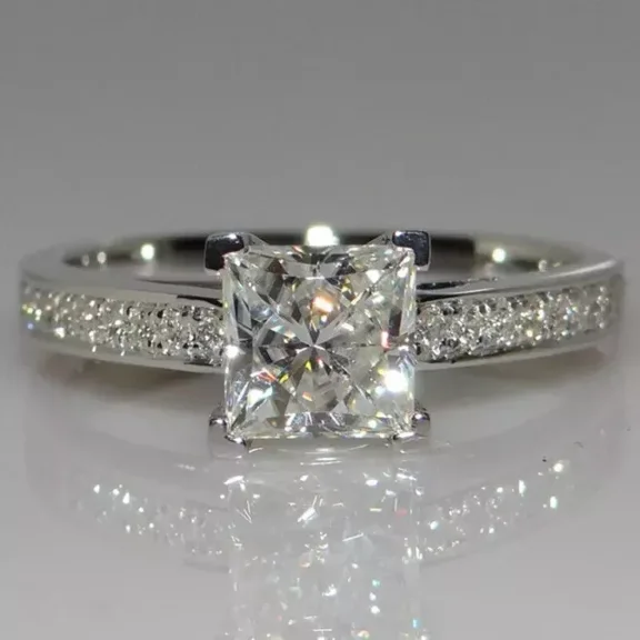 2Ct Princess Cut Lab Created Diamond Engagement Ring 14K White Gold Plated