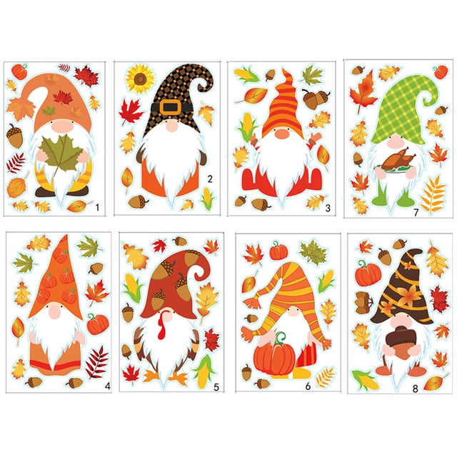 fashionhome 8 Sheet 91Pcs Thanksgiving Window Stickers Maple Leaf Glass Decals Electrostatic Glass Decoration Maple Leaf Decals