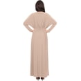 thumbnail image 4 of KOH KOH Long Sleeve Asymmetric Slit Fall Winter Evening Flowy Empire Waist Full Floor Length Cocktail Formal V-Neck Tall Maxi Dress Gown For Women Nude Champagne Brown Medium US 8-10 NT060, 4 of 5