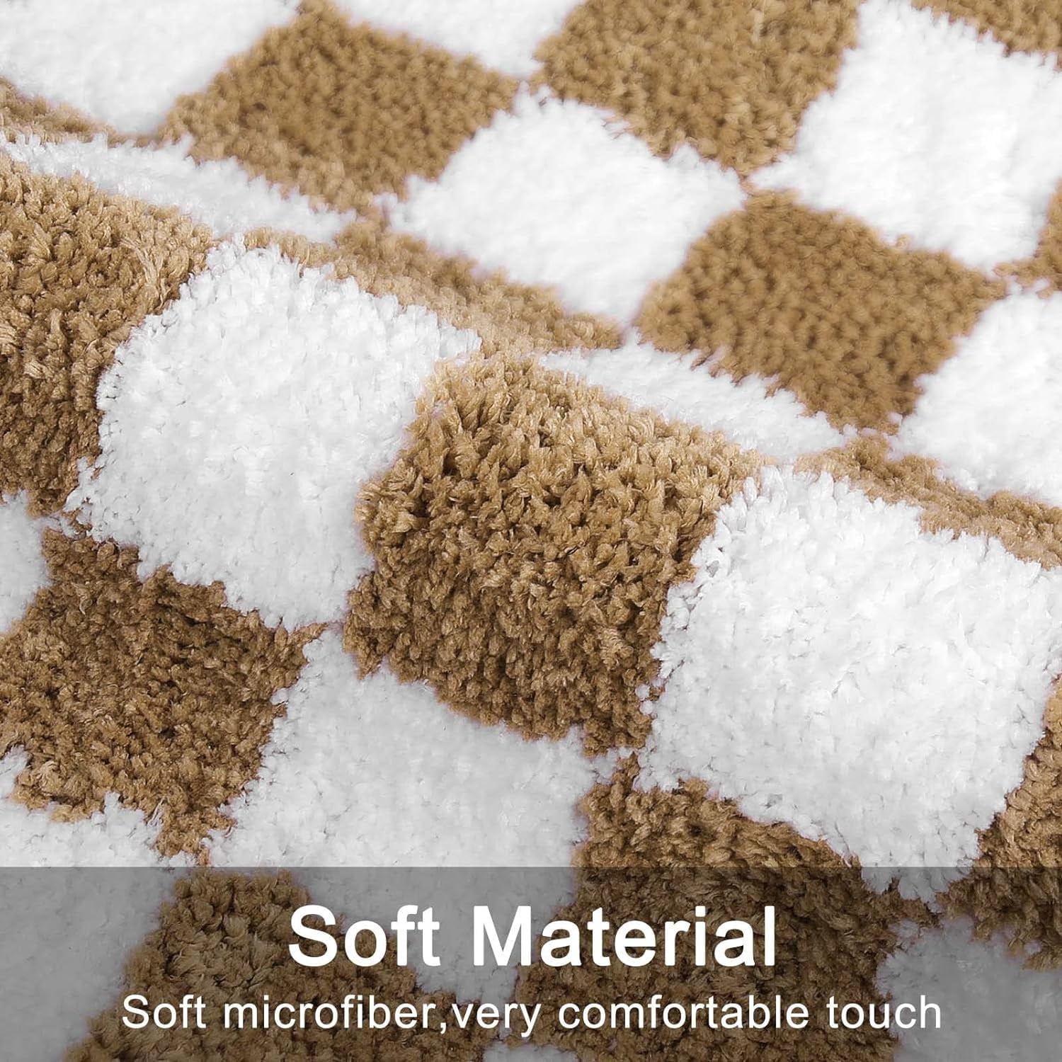 Bath Mat Khaki Checkered Bathroom Rugs Non Slip Water Absorbent Bath Rug Soft Microfiber Machine Washable Floor Mats for Tub Bathroom Indoor Doormat,20"x31"
