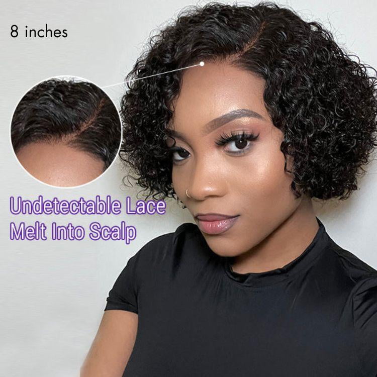 LUVME Trendy Short Cut Curly Minimalist HD Lace Glueless Side Part Wig 100% Human Hair