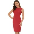 thumbnail image 4 of Vestido de Sheath sin mangas para mujer Inspire Chic, vestido de trabajo, cuello barco, rojo, XS, 4 of 6