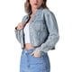 thumbnail image 4 of Chaqueta de mezclilla recortada de manga larga con dobladillo deshilachado para mujer INSPIRE CHIC L Azul claro, 4 of 5
