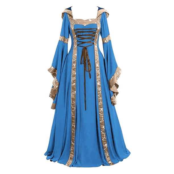 Gibobby Vestidos casuales Vestido de mujer Longitud del suelo gótico Vintage Medieval Cosplay Vestido de mujer(Azul, XXXXXL)