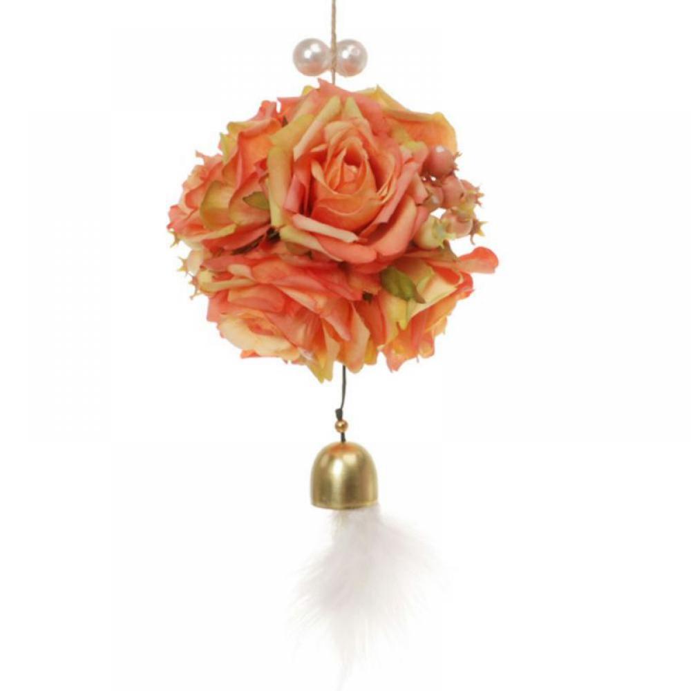 Orange Artificial Rose Pomander Kissing Ball 5 Inch, Hanging Ribbon