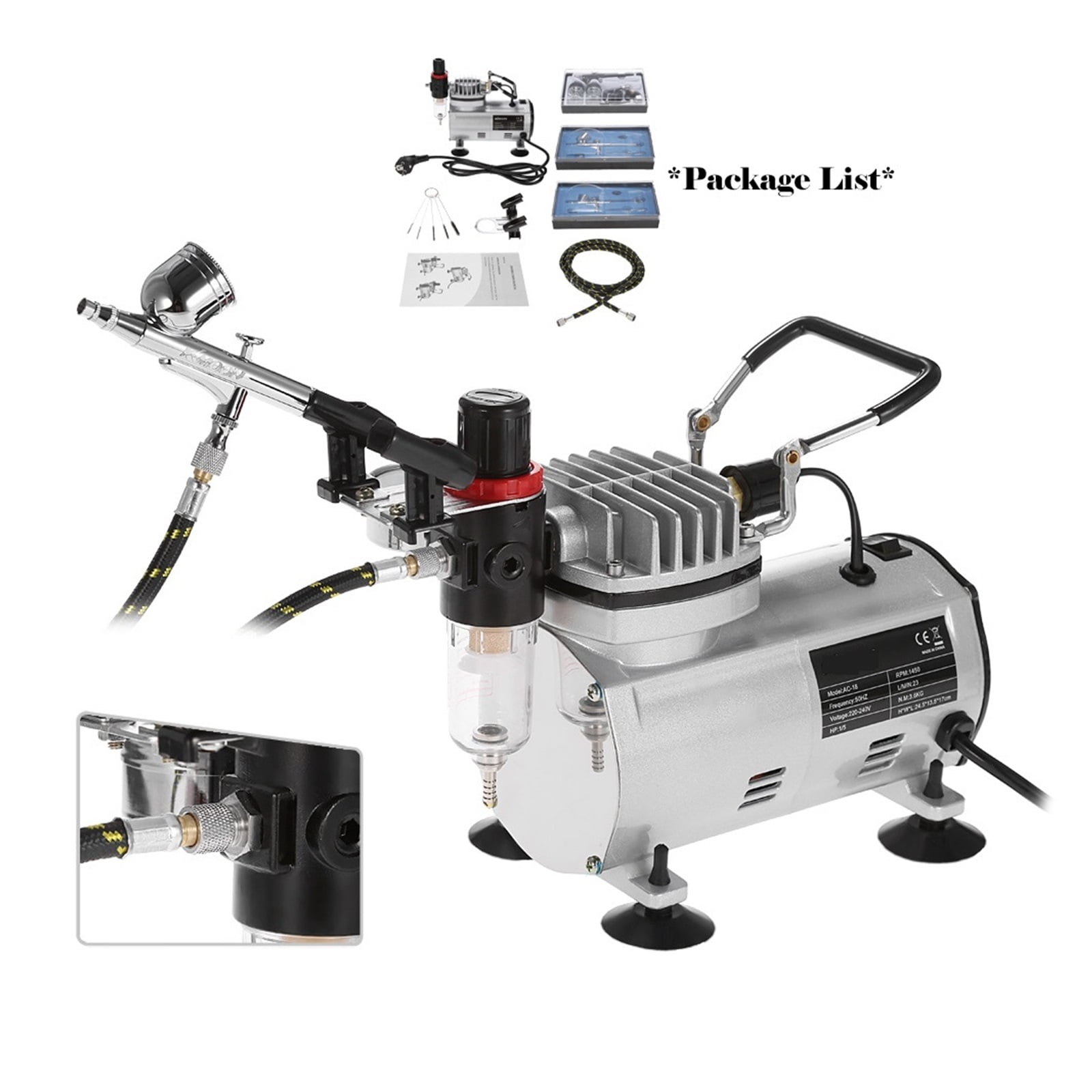 Professional Airbrush Air Compressor Kit Oil-less Quiet High-pressure Spraying Pump Tattoo Manicure Cake Spray Gun