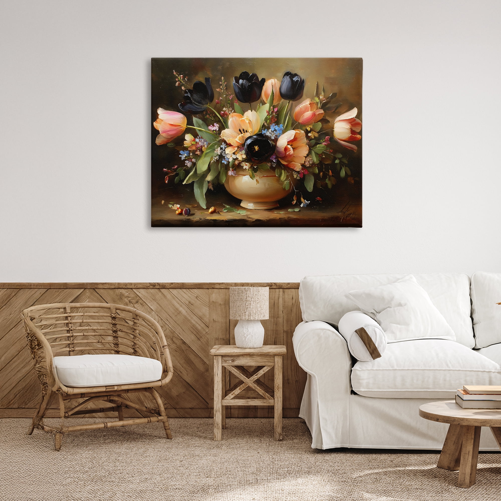 Stupell Industries Black Tulips & Peach Bouquet Canvas Wall Art, design by Franklyn Gregory