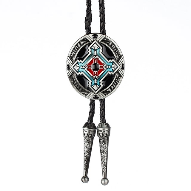 Attache-cravate Totem Indien Style Rétro en Cuir avec Corde Tressée Bolo, Décorations de Cravate