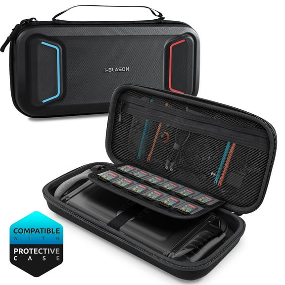 i-Blason Carrying Case for Nintendo Switch 2/Switch 1/OLED, Waterproof Hard Shell Travel Nintendo Switch Case with Large Capacity, 12 Game Card Slots, Fits Switch Games Console & Accessories, Black