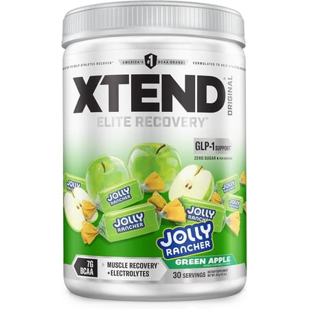 XTEND Original BCAA Powder, 7g BCAAs and 2.5g L-Glutamine for Muscle Recovery, Hydration, and Lean Muscle, Sugar Free Intra and Post Workout Drink with, Green Apple Jolly Rancher, 30 Servings