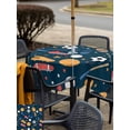 thumbnail image 6 of Square Outdoor Tablecloth with Umbrella Hole Sports Theme Outside Table Cloth Waterproof Patio Table Cover Cartoon Soccer Baseball Basketball Star Blue Zipper Tablecloths for Picnic 60x60 Inch, 6 of 8