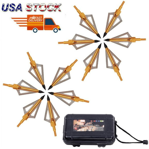 12Pcs 100 Grain 3 Blade Crossed Broadhead Screw-in Arrows Tips for Compound Bow Crossbow Archery Hunting with Broadheads Yellow