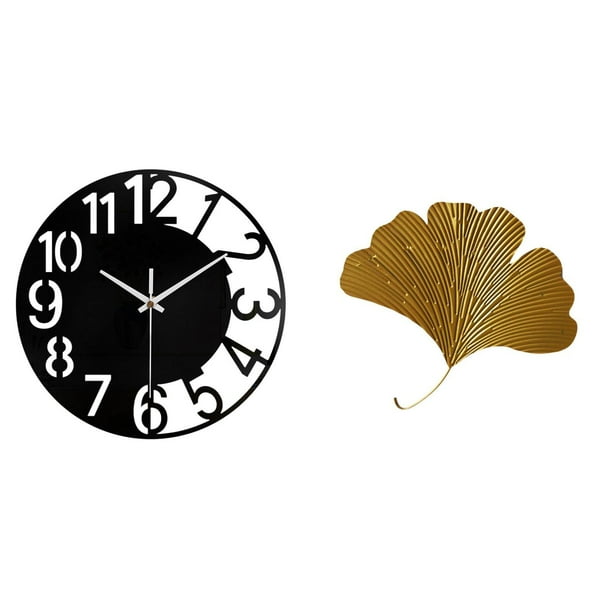 Reloj De Pared Decorativo De Acrílico Con Hojas De Ginkgo De Hierro Forjado, Escultura Abstracta, Decoración De Pared Para Sala De Estar, Oficina, Hotel, Comedor, Restaurante.