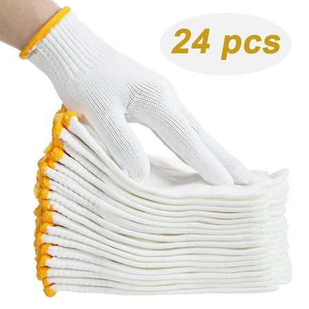 Armscye 24 Pcs Work Safety Gloves for Men Women, Nylon Garden Gloves Chore Gloves, Grill Barbecuing bbq Gloves, Heat Resistant Knitted Liner Gloves, Industrial Electrical Gloves