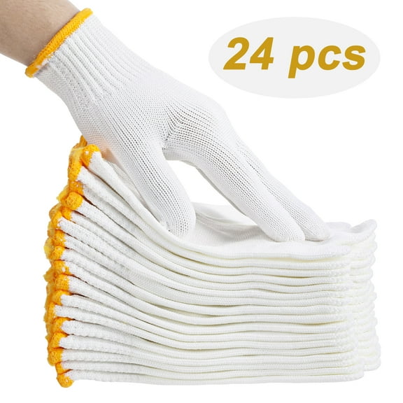 Armscye 24 Pcs Work Safety Gloves for Men Women, Nylon Garden Gloves Chore Gloves, Grill Barbecuing bbq Gloves, Heat Resistant Knitted Liner Gloves, Industrial Electrical Gloves