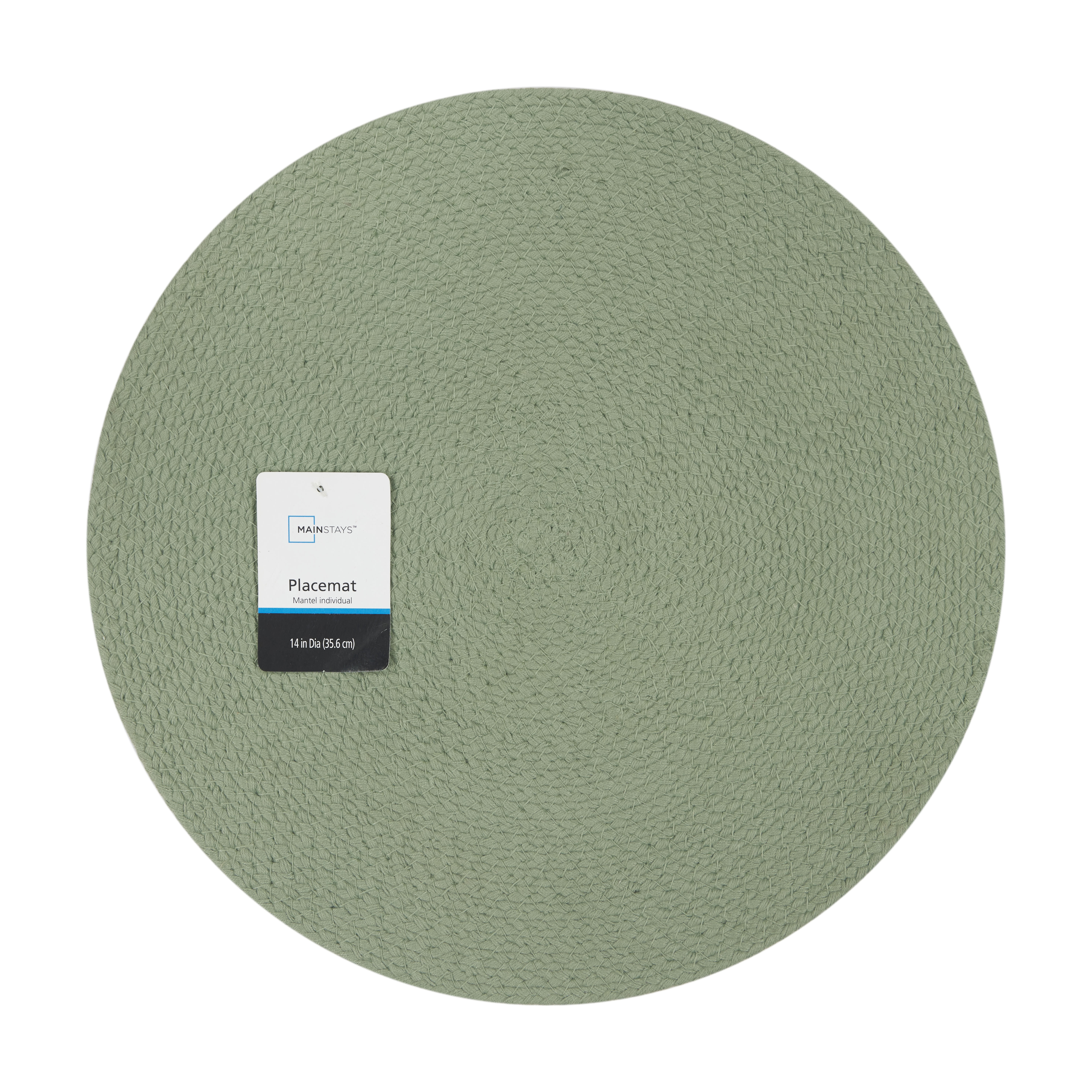(4 pack) Mainstays Round Braided Placemat, Hedge Green, 14 in Diameter, Polyester
