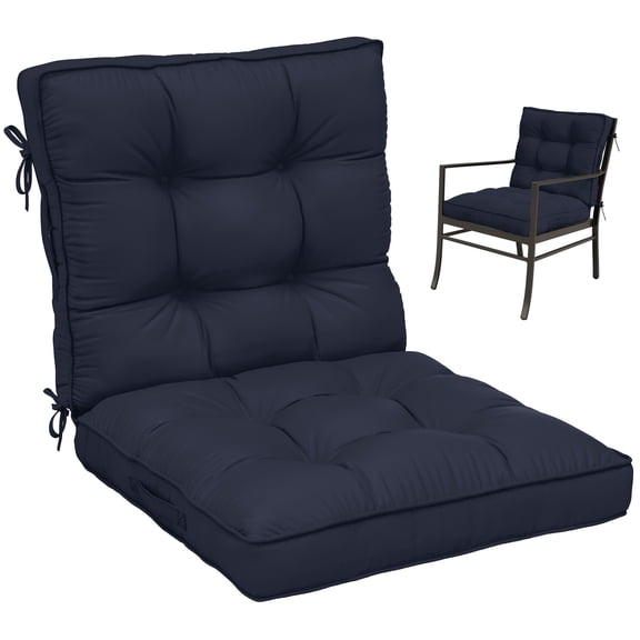 Pakunoda Outdoor Chair Cushions 21.5" X 23" X 5", Water & Fade Resistant Tufted Rocking Chair Cushions with Tie, Non Slip Seat and Seatback Patio Dining Chair Cushions, Navy Blue