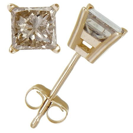 1 4 Ct Princess Cut Champagne Diamond Stud Earrings 14k Gold This On Opens A Dialog That Displays Additional Images For Product With The Option To Zoom In Or Out