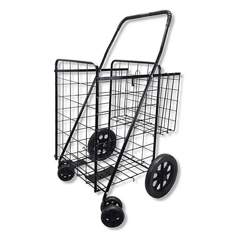 Steel Folding Dual-wheel Utility Rolling Cart Supplies Groceries Gray for sale online 