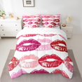 thumbnail image 3 of YST Red Pink Lip Comforter Set for Girls Teens Women 3D Mouth Print Bedding Sets 7 Piece Twin Sexy Lip Bed In A Bag Boys Modern Abstrict Art Quilt with Flat Fitted Sheet All Season, 3 of 5