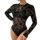 thumbnail image 1 of Body de malla de manga larga Leotardo con estampado de encaje Body ajustado transparente para mujer M Negro, 1 of 8