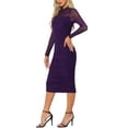 thumbnail image 4 of Vestido de malla INSPIRE CHIC para mujer, con cuello alto, mangas largas, vestido de cóctel ajustado, talla XS, color púrpura, 4 of 6