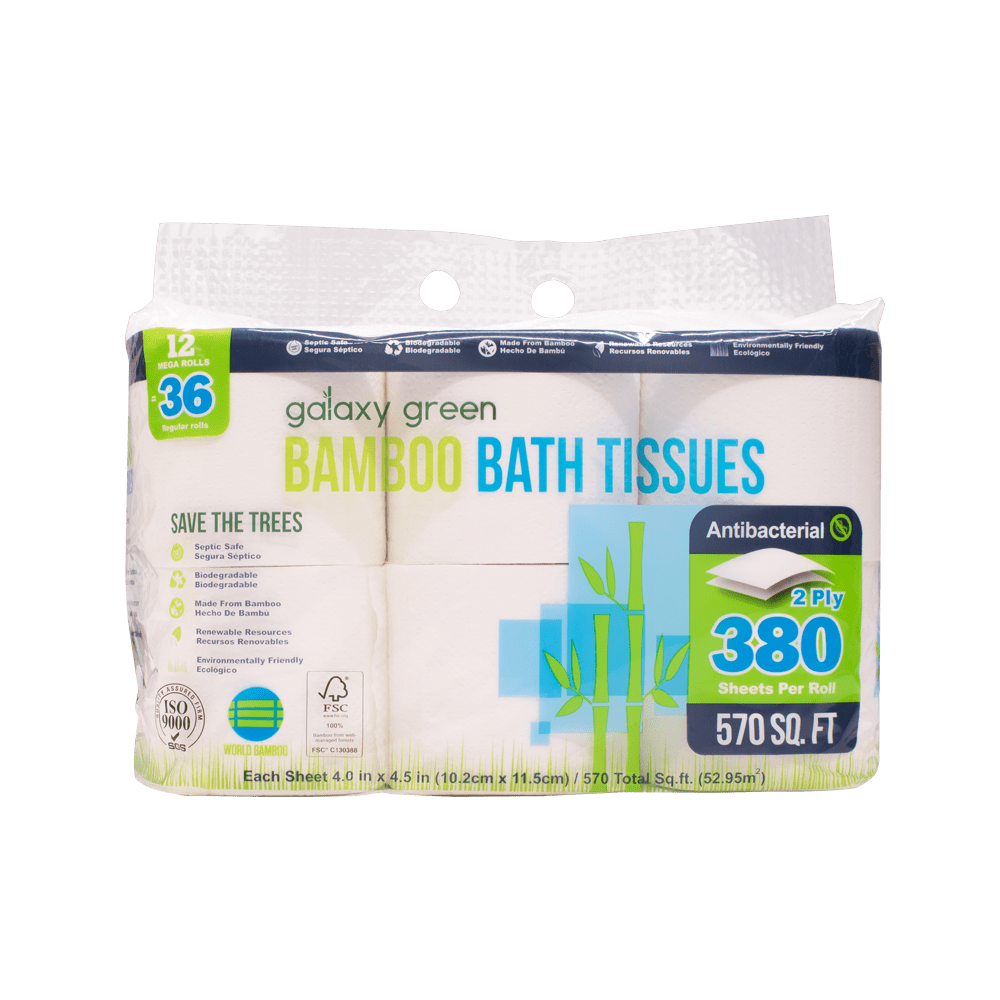 Galaxy Green Bamboo Bath Tissue Paper, 380 sheet 2 ply, 12 Count