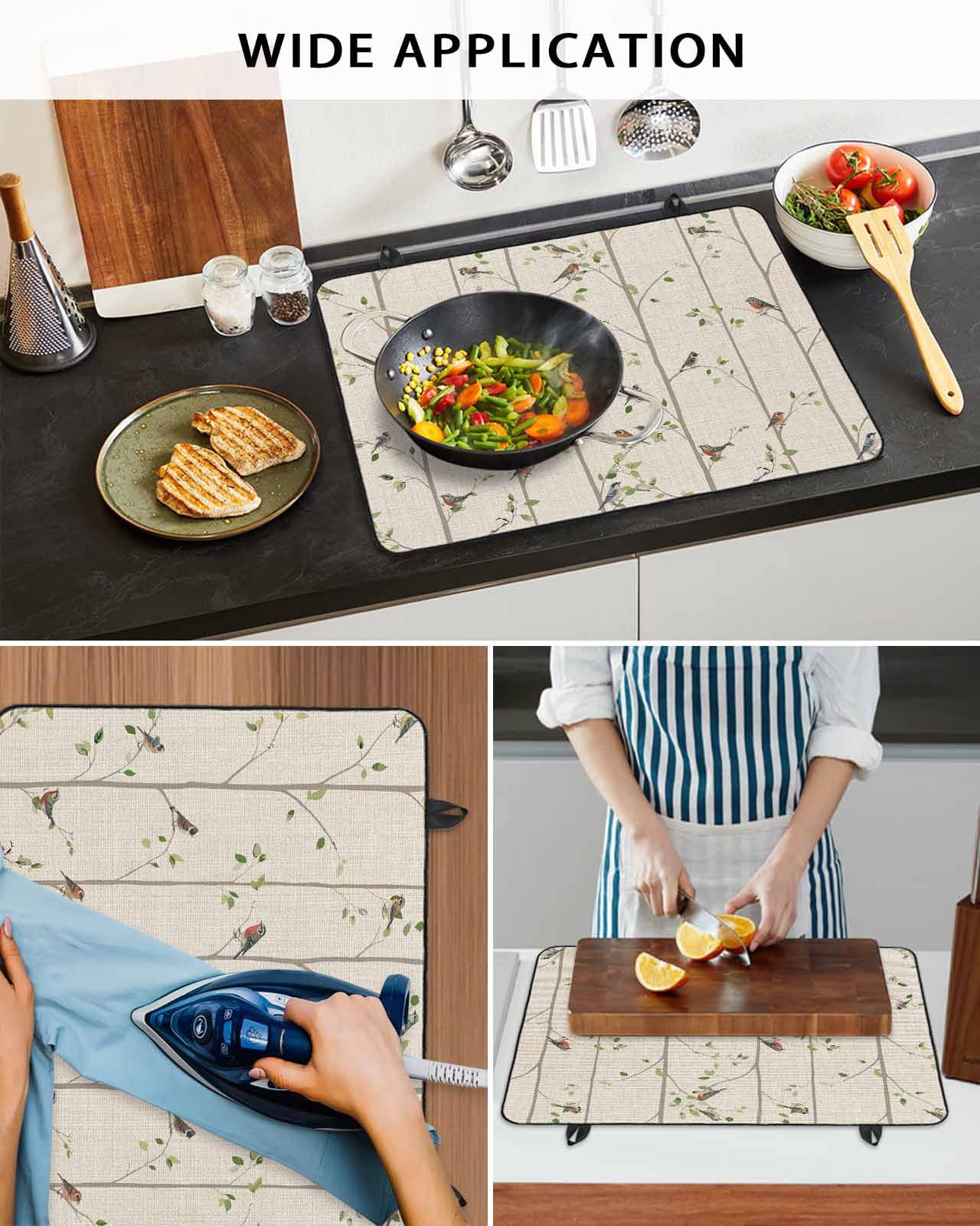 Large Induction Cooktop Protector Mat Sparrow Stove Top Covers for Electric Stove, Spring Birds on The Branches Retro Country Beige Decorative Stove Burner Cover Mats, Glass Top Stove Cover