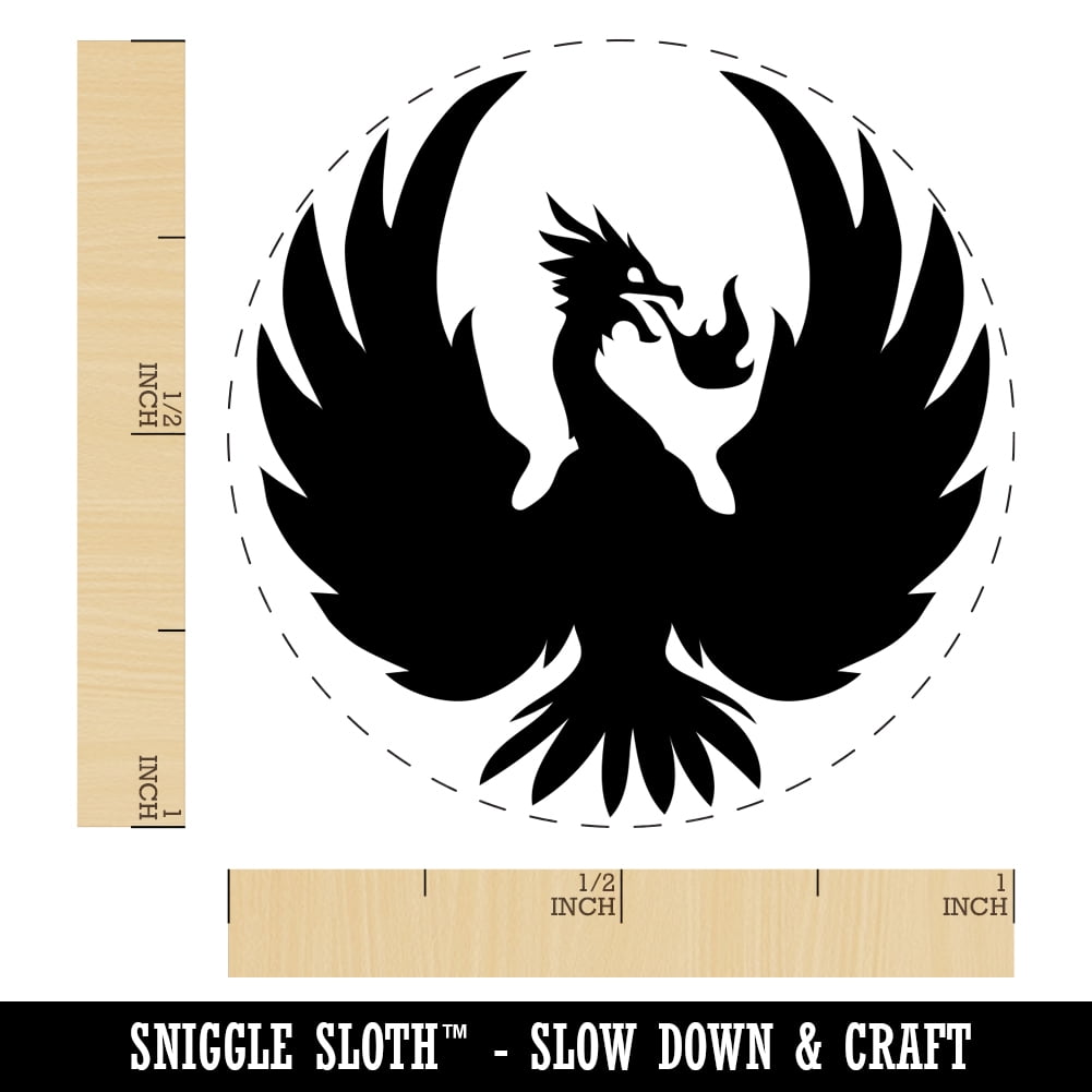 Fire Phoenix Bird Rising Self-Inking Rubber Stamp Ink Stamper - Yellow Ink - Medium 1 Inch