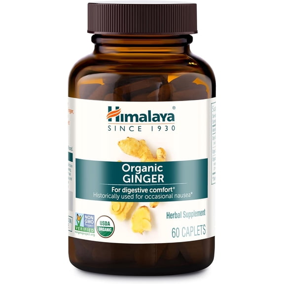 Himalaya Organic Ginger root capsules, 60 Day Supply-Digestive Health Ginger Supplement for Nausea, USDA Organic, Vegan, Non-GMO, 60 Caplet