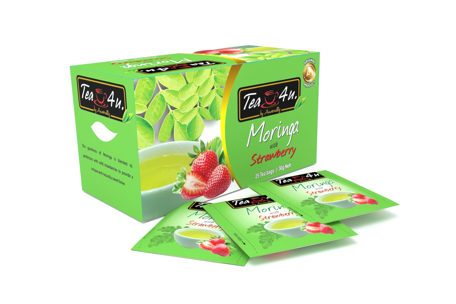 Moringa Oleifera with Strawberry Herbal Infusion, Tea4u from Sri Lanka, Box 25 Tea Bags