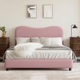 thumbnail image 1 of Rosa velvet forrado cabecero queen marco de cama para para niños - no box spring, strong de madera slats, noise-free, fácil montaje, 1 of 7