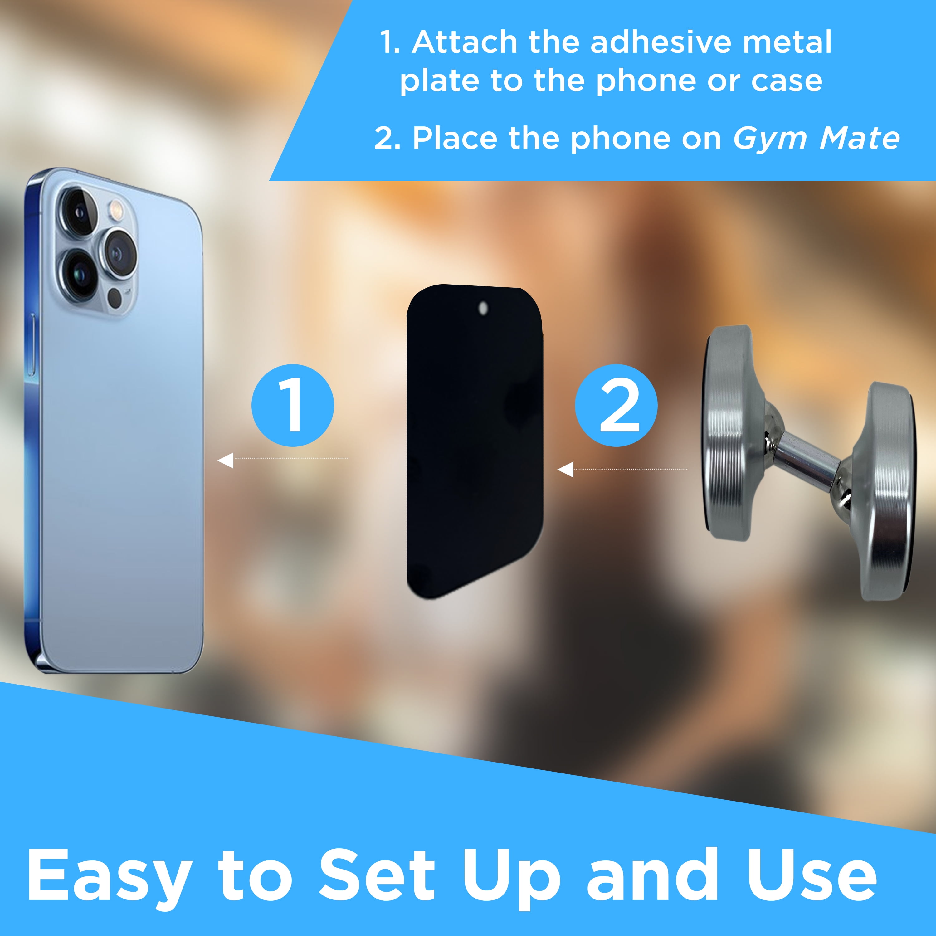 Gym Mate Dual Magnetic Phone Mount & Holder for Gym. Attaches Magnetically to Metal Surface.