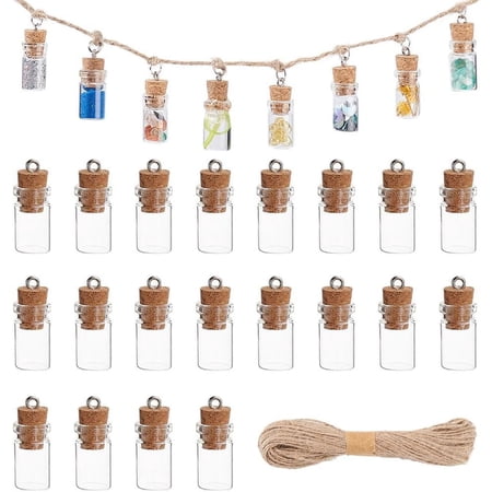 Glass Wishing Bottle Pendant Decorations Jute Cord Hanging Ornaments Clear 25mm 1pcs/set DIY