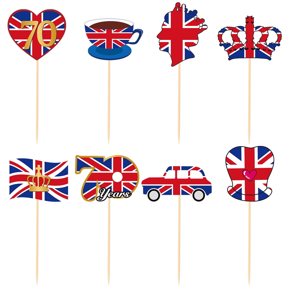 Union Jack Jubilee Cake Toppers British Royal Paper Cupcake Decorations