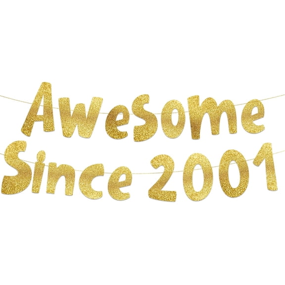 Awesome Since 2001 Gold Glitter Banner - 24th Birthday and Anniversary Party Decorations